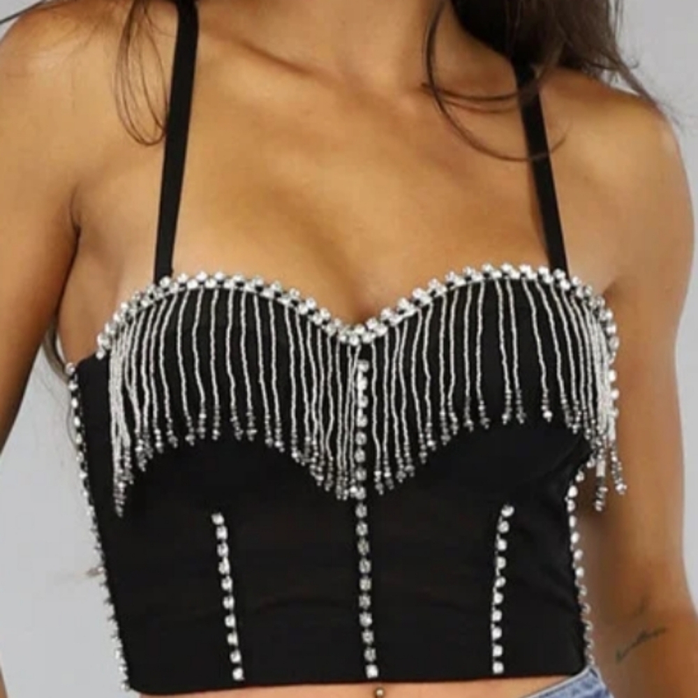 Rhinestone Push Up Bustier Crop Top Size Large Festival, Coachella, Event, Bling